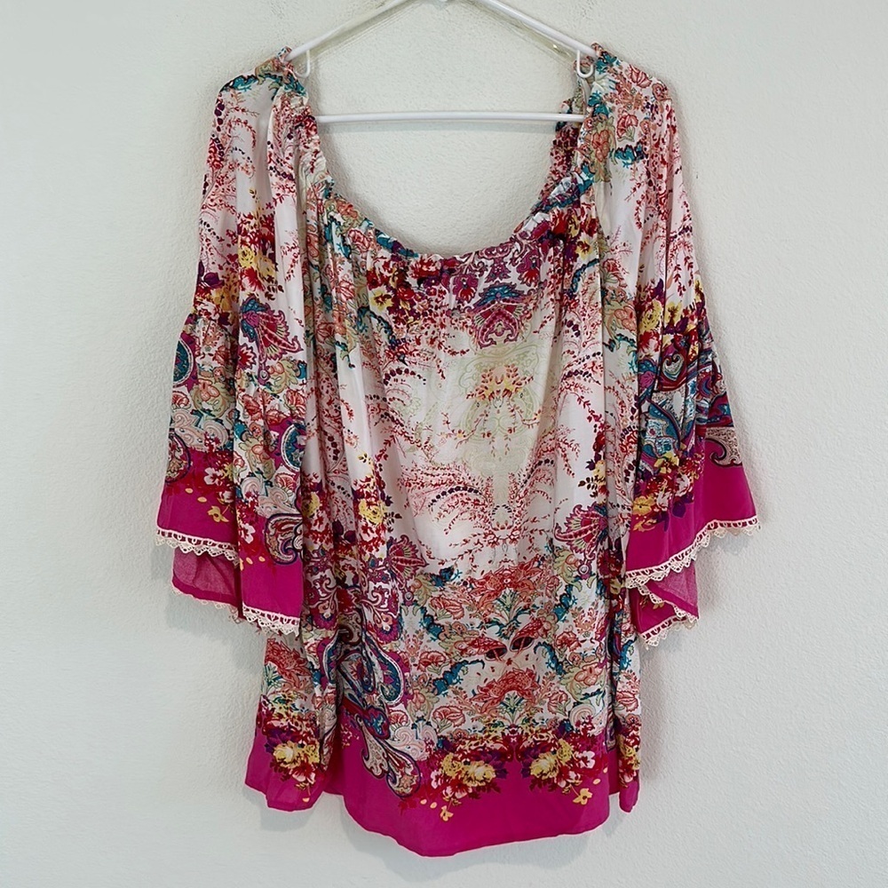 Umgee Boho Multicolor Floral Off Shoulder Top